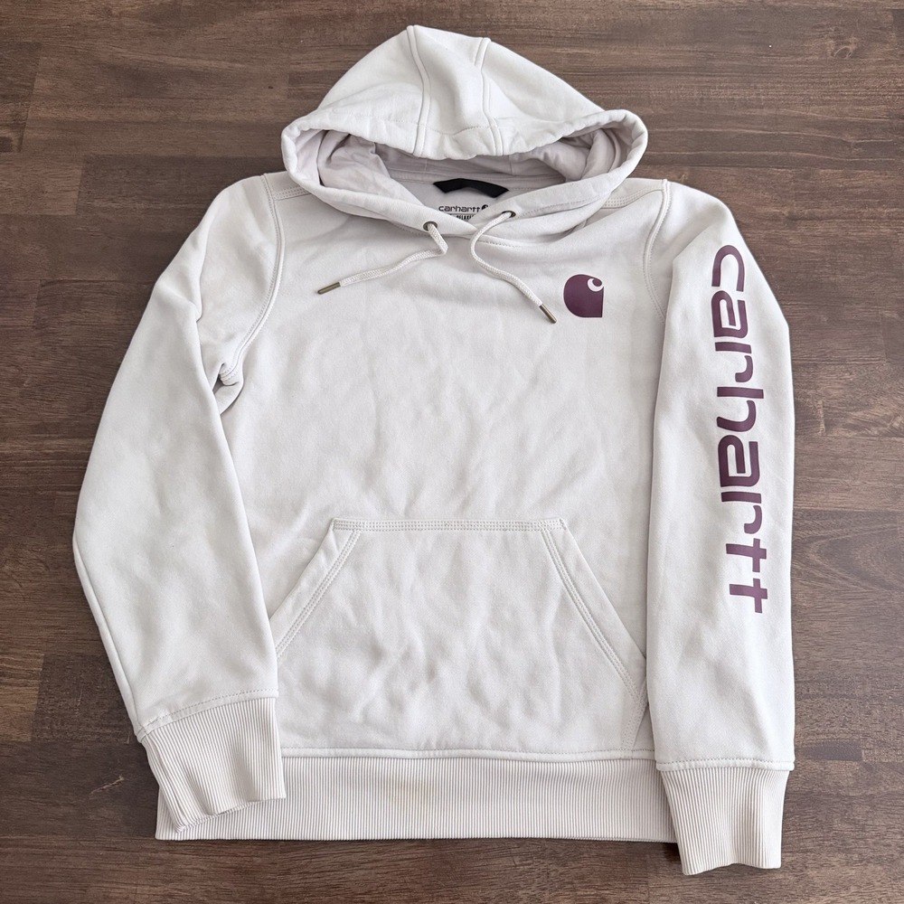 Carhartt Relaxed Fit XS Womens Pullover Hoodie Maroon Logo Front Pocket